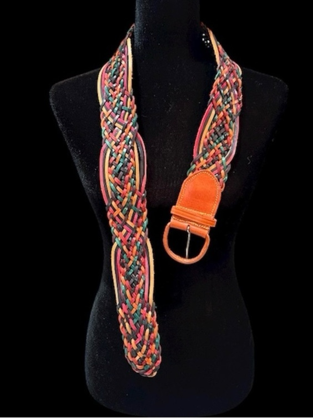 Braided Leather Multicolor Belt - Size L